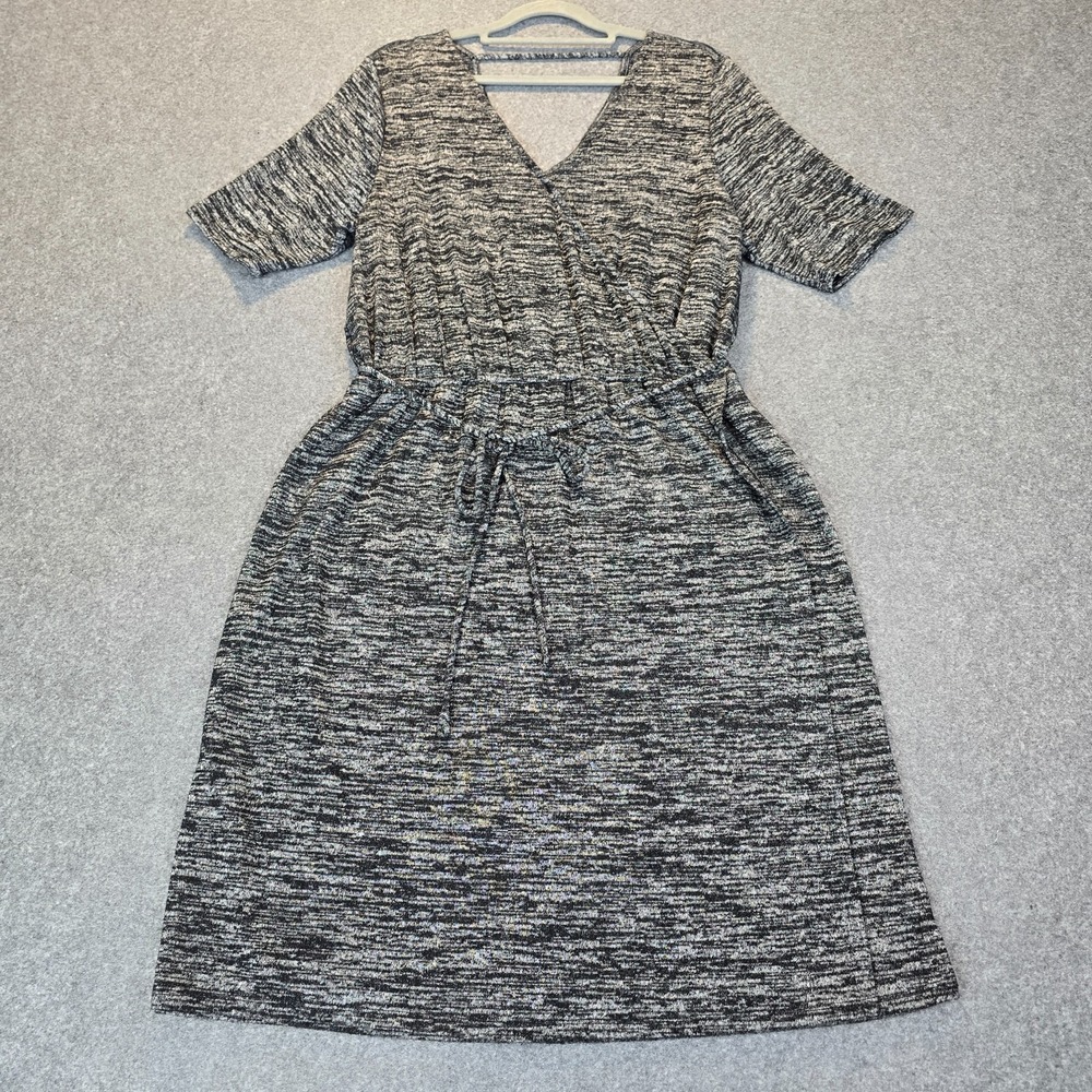 APT. 9 Wrap Dress Womens Large Heather Gray Stretch V Neck Side Slit Drawstring